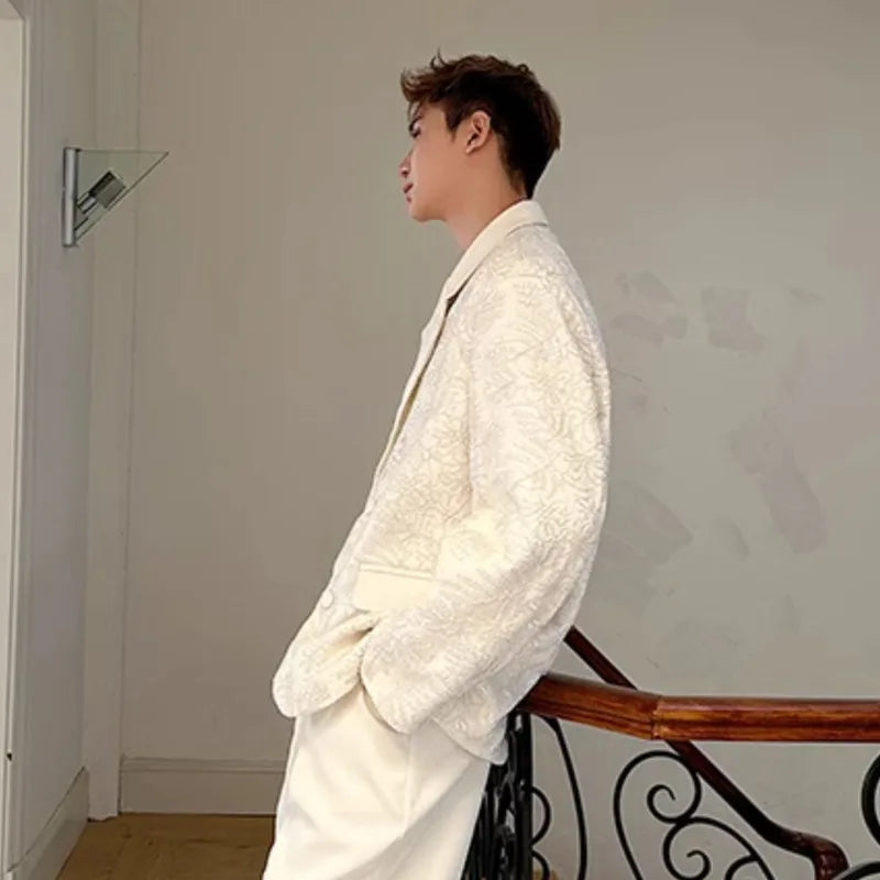 Male Blazer Doublelayer Threedimensional Relief Embroidered Lapel Deisgn Solid Color Single Breasted Suit Jacket 9W1487