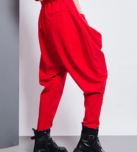 Big Pockets Spliced Irregular High Waist Harem Trousers New Loose Fit Pants Women Fashion Tide Spring Autumn 2025 1DD2684