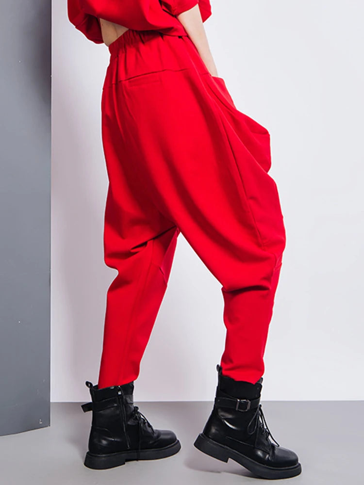 Big Pockets Spliced Irregular High Waist Harem Trousers New Loose Fit Pants Women Fashion Tide Spring Autumn 2025 1DD2684