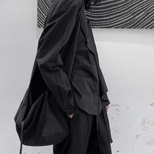 Load image into Gallery viewer, Women Black Irregular Button Big Size Casual Blouse New Lapel Long Sleeve Shirt Fashion Tide Spring Autumn 2025 1DJ1667
