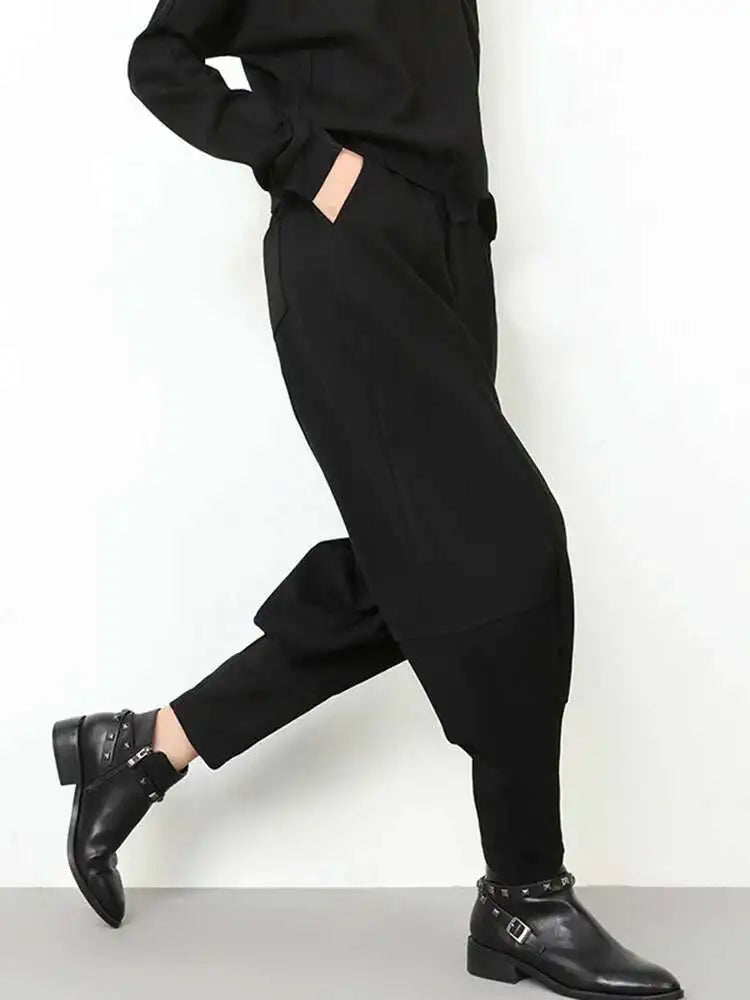 High Elastic Waist Black Pockets Casual Harem Pants New Loose Fit Trousers Women Fashion Tide Spring Autumn 2025 1DF4689