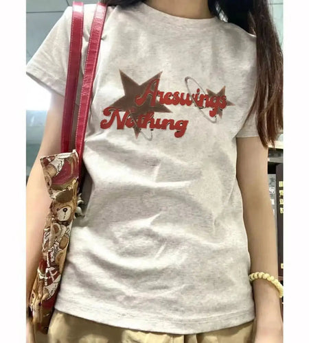 Cotton Woman Tshirts 2024 Ropa Mujer Slim Fit O-neck Short Sleeve Tees Casual Fashion Print T Shirts Korean Vintage Y2k T-shirt