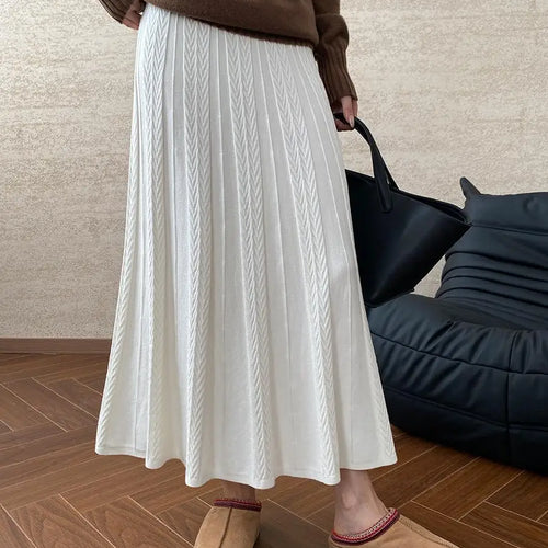Load image into Gallery viewer, Korean Style Woman Solid New Elegant High Waist Knitted Skirt Autumn Winter Vintage Casual Simple Versatile Festival Party Skirt
