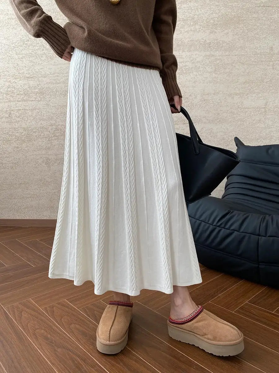 Korean Style Woman Solid New Elegant High Waist Knitted Skirt Autumn Winter Vintage Casual Simple Versatile Festival Party Skirt