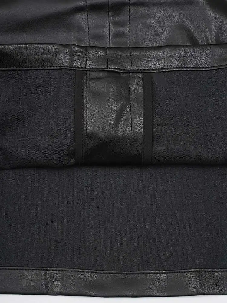 Women Black  Pu Leather Pockets Big Size Long Vest Dress New V-Neck Sleeveless Fashion Tide Spring Autumn 2025 CPG2085