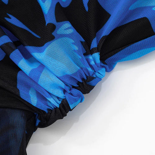 Load image into Gallery viewer, Blue Print Ruffled Sexy Mini Dress For Women Robe Irregular Oblique Shoulder Sleeveless Backless Club Party Dress Beach
