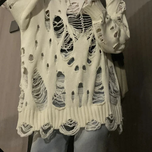 Load image into Gallery viewer, Spring Y2k Aesthetic Holes Hollow Out Womens Sweater Grunge Loose Cardigan Mujer Fashion Harajuku Streetwear Casual Pull Femme
