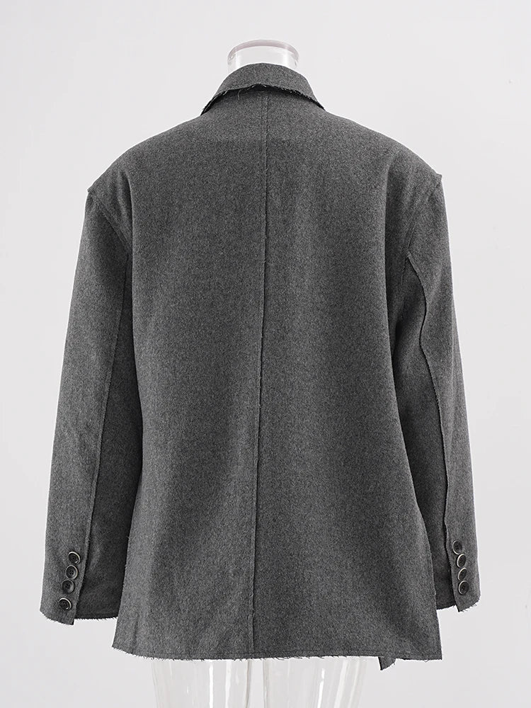 Gray Irregular Side Button Big Size Woolen Coat New Lapel Long Sleeve Women Jacket Fashion Tide Autumn Winter 2025 25A8452