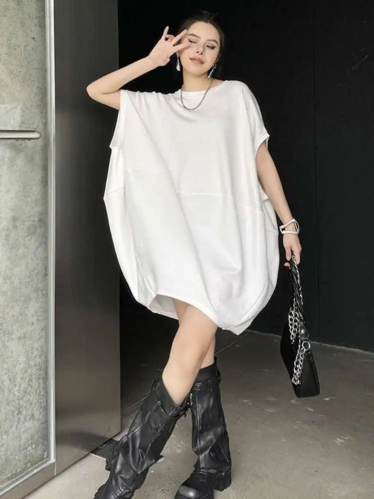 Women Black White Brief Big Size Casual Mini Dress New Round Neck Short Sleeve Fashion Tide Spring Summer 2025 1DH5840