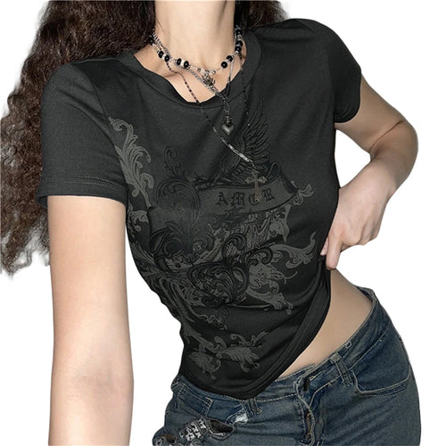 Load image into Gallery viewer, y2k Fairy Grunge Tops Summer Vintage Floral Print Short Sleeve Tshirt 2000s Aesthetic Women Harajuku Tee Streetwear
