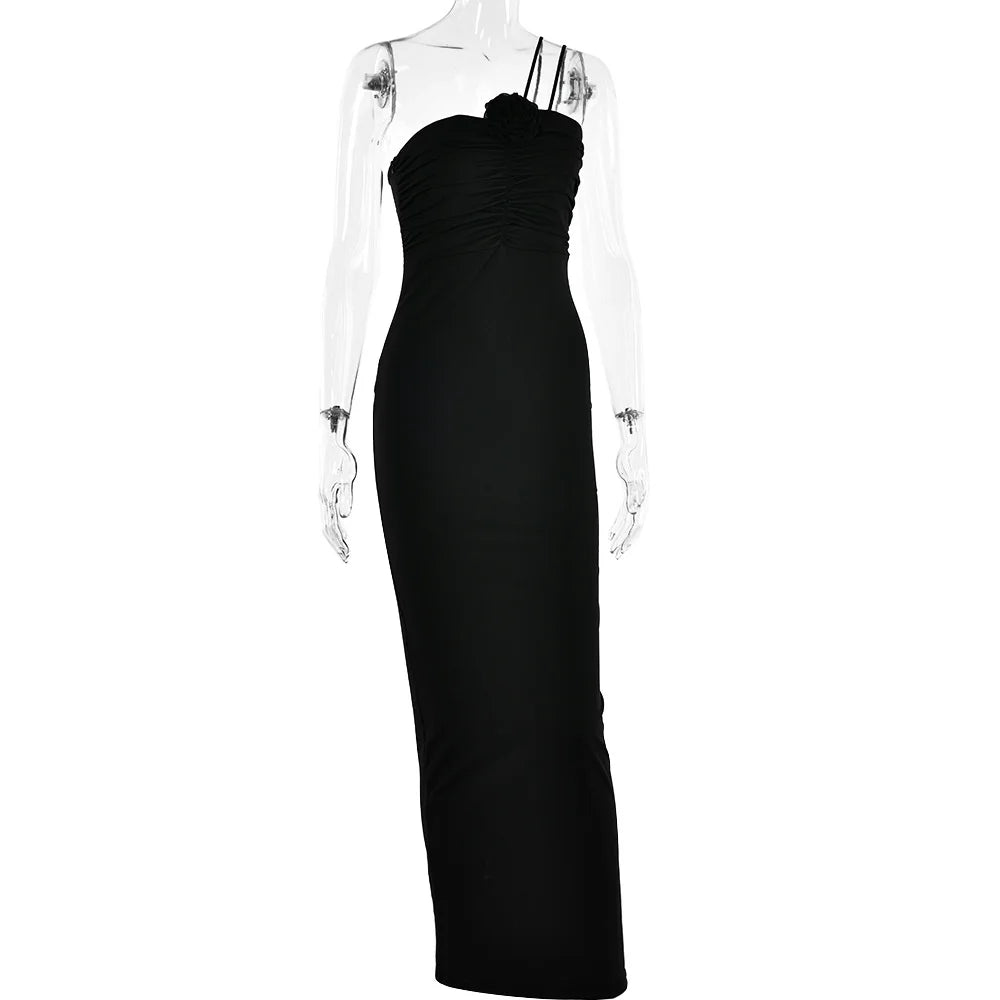 Elegant Halter Flower Sexy Maxi Dress For Women Gown Fashion Off-shoulder Backless Sleeveless Long Dress Vestidos