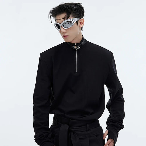 Load image into Gallery viewer, Male Long Sleeve Top Metal Buckle Design Personality Stand Collar Zipper Slim Men Base Shirt High Street 9C4016
