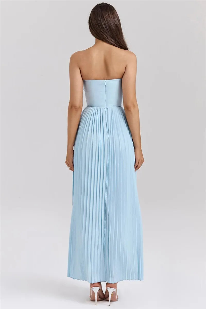 Off-shoulder Backless Pleated Maxi Dress For Women Fashion Strapless Sleeveless High Waist Bodycon Sexy Long Dress
