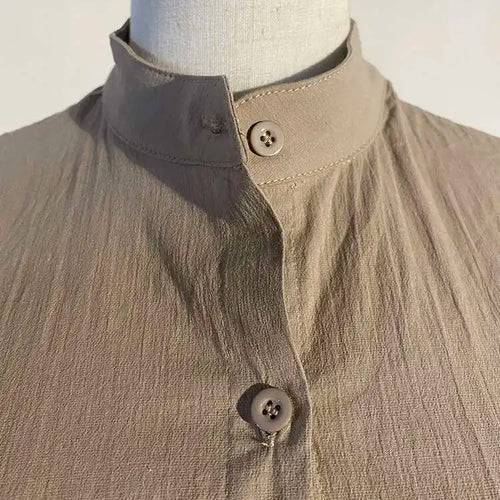 Load image into Gallery viewer, Women Khaki Split Pleated Long  Dress New Stand Collar Sleeveless Loose Fit Fashion Tide Spring Summer 2025 1Y353
