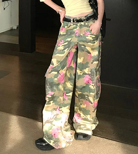 Camouflage Men's Cargo Pants Folar Printing Loose New American Style Straight Male Fashion Causal Trousers Summer 9W1958