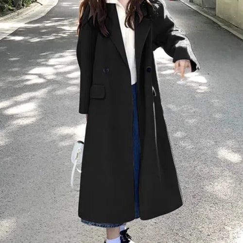 Load image into Gallery viewer, Purple Casual Long Woolen Coat Women Raglan Sleeve Winter Blends Coats Female Black Single Button Office Lady Outerwear
