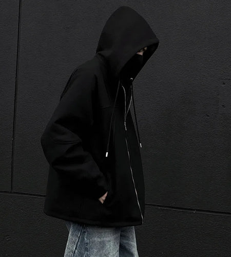 Woolen Clothing Men's Hooded Coats Solid Color Long Sleeve Drawstring Casual Male Loose Padded Jacket 2024 Winter 9C8919