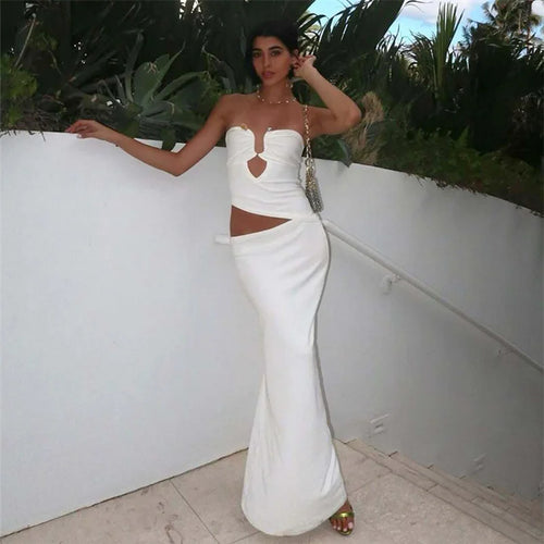 Load image into Gallery viewer, Strapless Hollow Out Sexy Maxi Dress Women Gown Summer New Off-shoulder Backless Sleeveless Beach Club Long Dress
