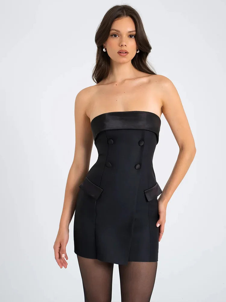 Elegant Suit  Bodycon Women Dress 2024 Autumn Winter New Sexy Strapless Skirt Fashion Party Club Backless Slim Dress