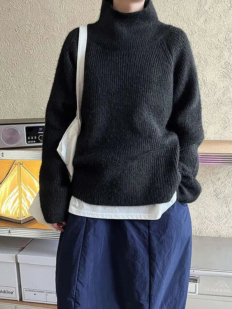 Black Casual Big Size Knitting Sweater Turtleneck Long Sleeve Women Pullovers New Fashion Tide Spring Autumn 2025 1DH8308