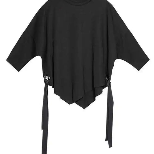 Load image into Gallery viewer, Women Black Ribbon Big Size T-shirt New Round Neck Three-quarter Batwing Sleeve Fashion Tide Spring Autumn 2025  1DF8422
