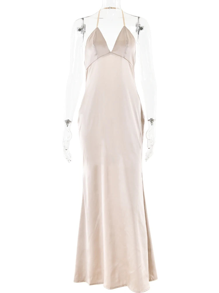 Sexy Sleeveless Backless Slim Fitting Dress For Women Elegant Party Evening Long Dress Satin Temperament Female Vestidos