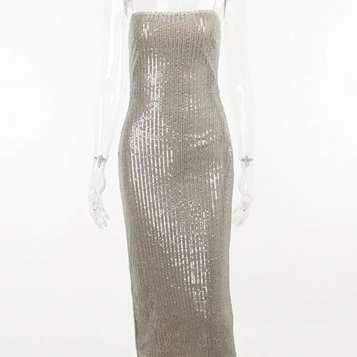 Load image into Gallery viewer, Spaghetti Strap Sparkle Maxi Dress Women Glitter Elegant Split Sleeveless Long Dress Fashion Sexy Party Club Dress
