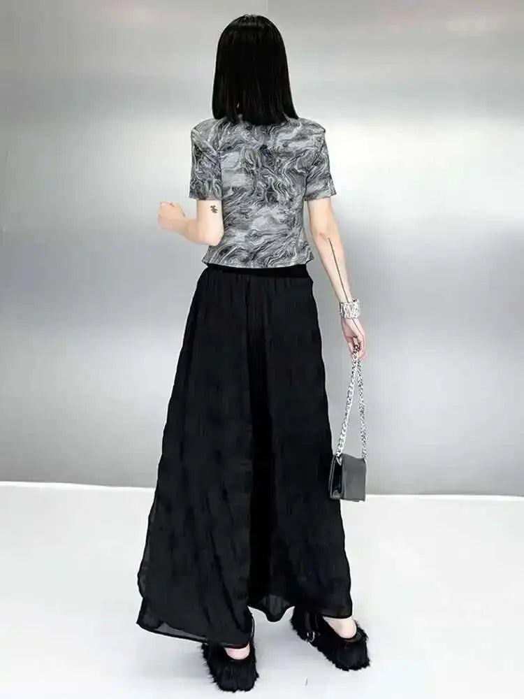 High Elastic Waist Black Pleated Chiffon Long Wide Leg Pants New Trousers Women Fashion Tide Spring Autumn 2025 1DH6500