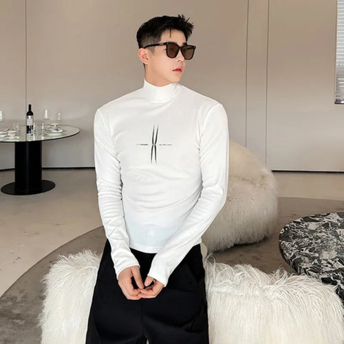 Load image into Gallery viewer, Elastic Close-fitting Men&#39;s Printing Long Sleeve T-shirts Korean Fashion Male Niche Design Mock Neck Spring 9C3706
