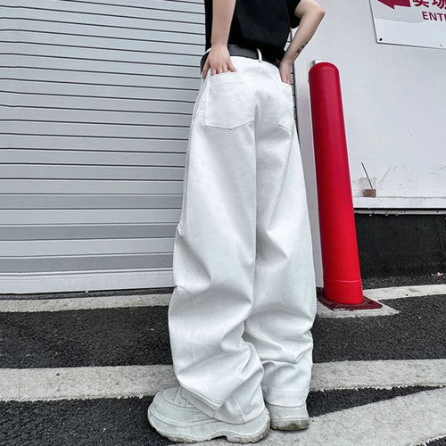 Load image into Gallery viewer, American Style Men&#39;s Casual Pants Arcuate Folded Straight Wide Leg Solid Color Loose Male Trousers Autumn 9C7001
