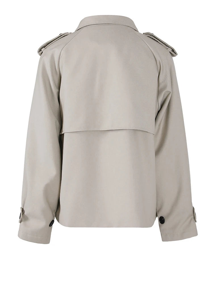 Women Gray Double Breasted Big Size Elegant Trench New Lapel Long Sleeve Windbreaker Fashion Spring Autumn 2025 2AA2434