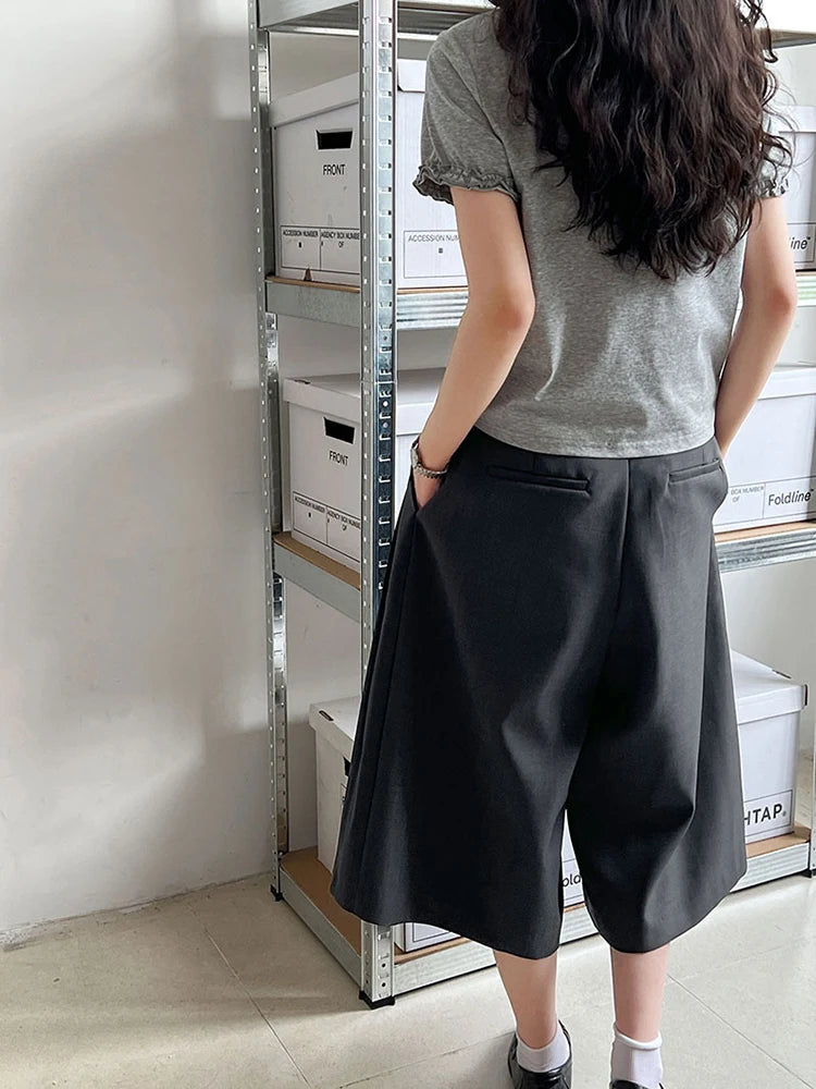 High Waist Gray Brief Pleated Wide Leg Calf-Length Pants New Trousers Women Fashion Tide Spring Autumn 2025 1DJ0997
