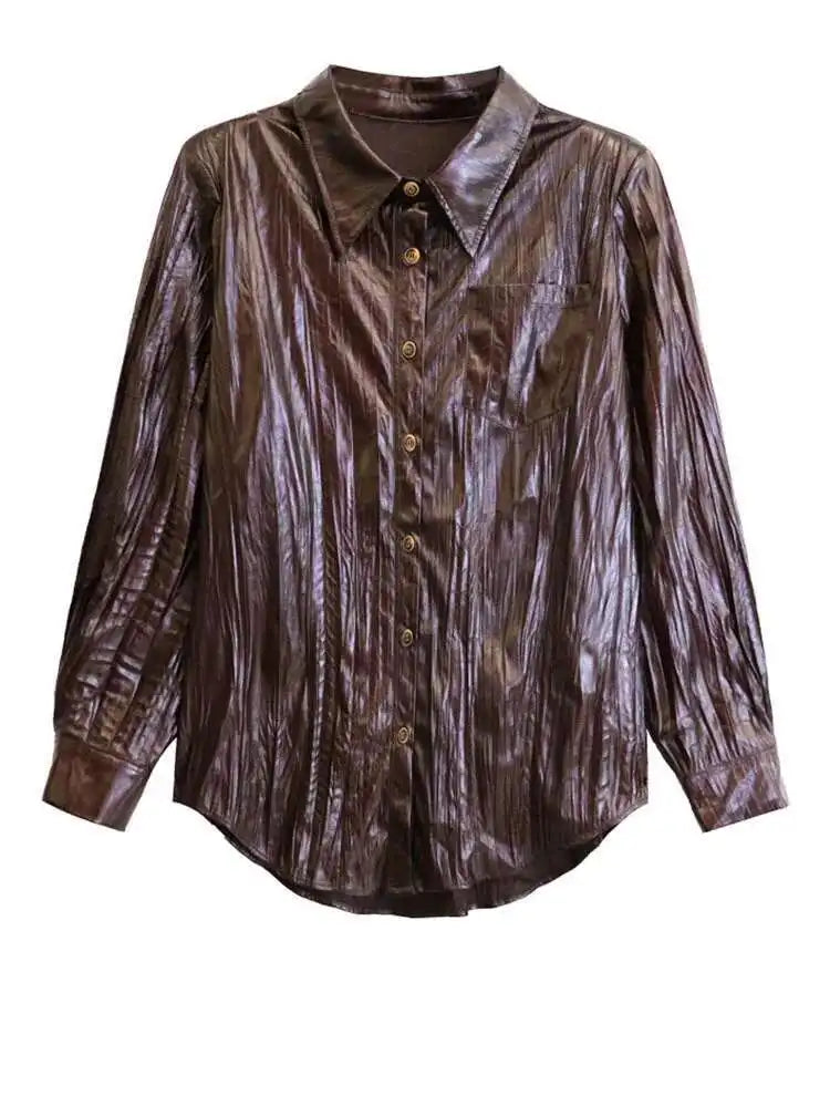 Wine Red Leather Shirt Half-body Skirt Two Pieces Suit New Lapel Long Sleeve Women Fashion Tide Spring Autumn 2025 1DH6880