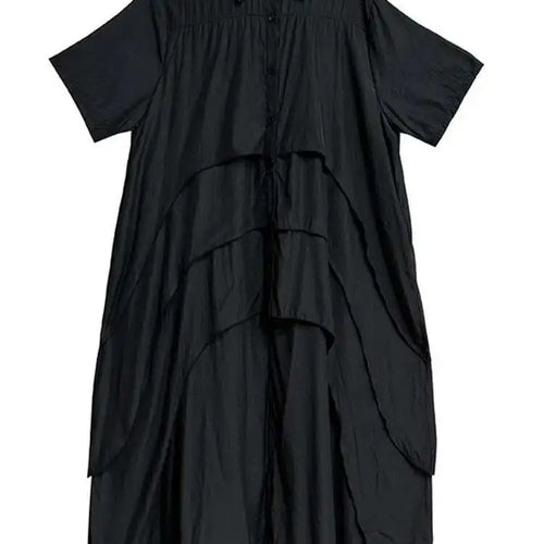 Load image into Gallery viewer, Women Black Layers Back Long Big Size Long Shirt Dress New Lapel Short Sleeve Fashion Tide Spring Summer 2025 1DH6073
