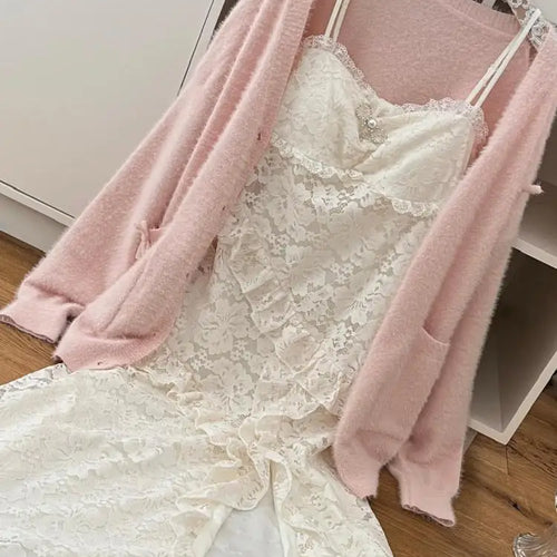 Load image into Gallery viewer, French Sweet Retro Women Pink Single Breasted Cardigan Sweater Autumn Winter Fashion V Neck Long Sleeved Knit Tops Casual Trendy
