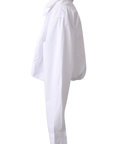 Women Blue Color-block Short Big Size Bud Blouse New Lapel Long Sleeve Shirt Fashion Tide Spring Autumn 2025  CPG3010