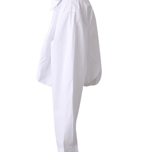 Load image into Gallery viewer, Women Blue Color-block Short Big Size Bud Blouse New Lapel Long Sleeve Shirt Fashion Tide Spring Autumn 2025  CPG3010
