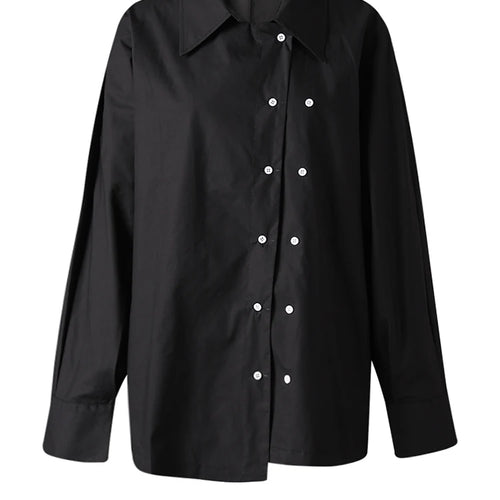 Load image into Gallery viewer, Women Red Irregular Button Big Size Casual Blouse New Lapel Long Sleeve Shirt Fashion Tide Spring Autumn 2025 CPG3125
