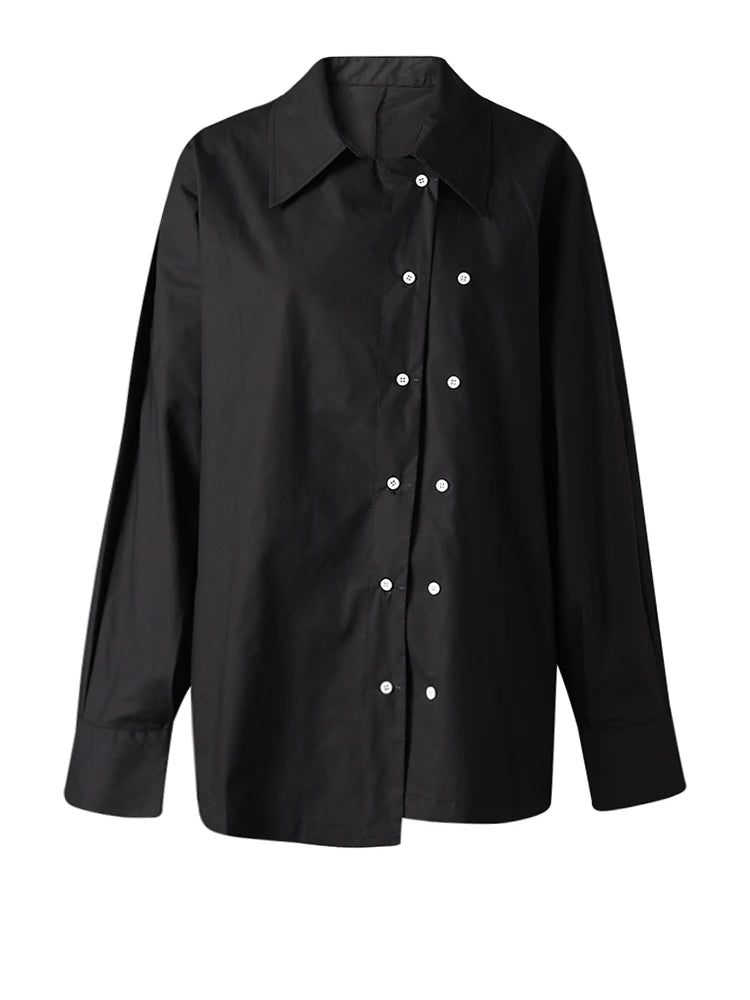 Women Red Irregular Button Big Size Casual Blouse New Lapel Long Sleeve Shirt Fashion Tide Spring Autumn 2025 CPG3125