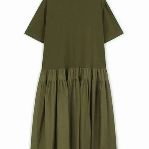Load image into Gallery viewer, Women Army Green Pleated Hem Big Size Midi Dress New Round Neck Short Sleeve Fashion Tide Spring Summer 2025 1DJ0781
