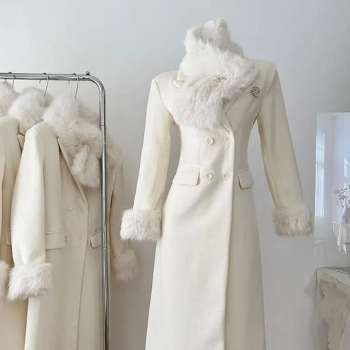 Load image into Gallery viewer, Autumn White Women&#39;s Winter Plush Double-sided Woolen Coat 2024 New Vintage Temperament Double-breasted Medium Long Jacket Trend
