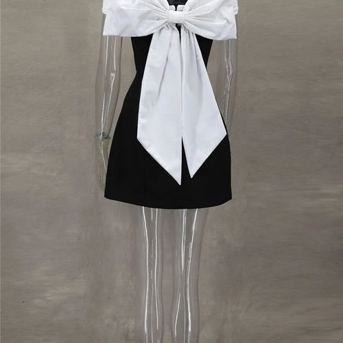 Load image into Gallery viewer, Bow Backless Sexy Mini Dress For Women Robe Elegant Off-shoulder Strapless Sleeveless A-line Club Sexy Dress Vestido
