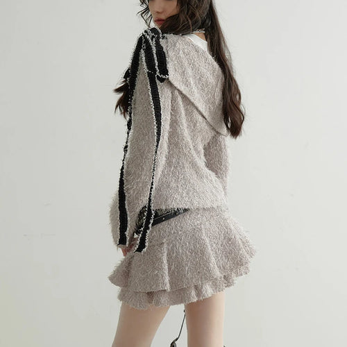 Load image into Gallery viewer, Gray Ribbons Sweater Mini Skirt Two Pieces Suit New Slash Neck Long Sleeve Women Fashion Tide Spring Autumn 2025 1DH9340
