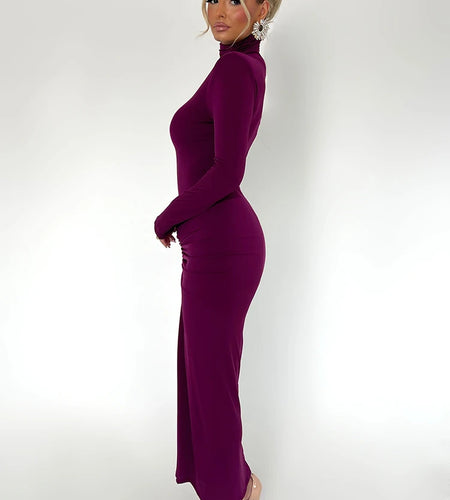 High Neck Long Sleeve Elastic Tight Dress For Women Folds Bodycon Wrap Hip Midi Dress Female Party Club Evening Dress