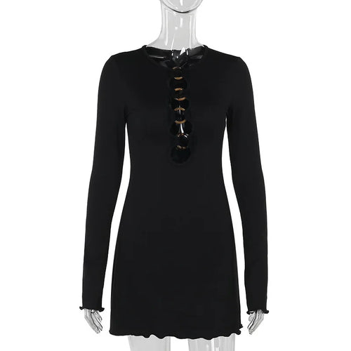 Load image into Gallery viewer, Hollow Out Long Sleeve Sexy Mini Dress For Women Robe Autumn New Black O Neck Club Party Sexy Dress Elegant Clubwear
