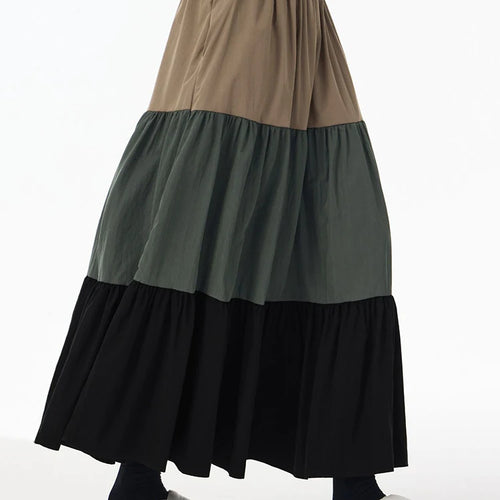 Load image into Gallery viewer, High Elastic Waist Green Color-block Pocket A-line Cake Half-body Skirt Women Fashion Tide New Spring Autumn 2025 1DJ0956
