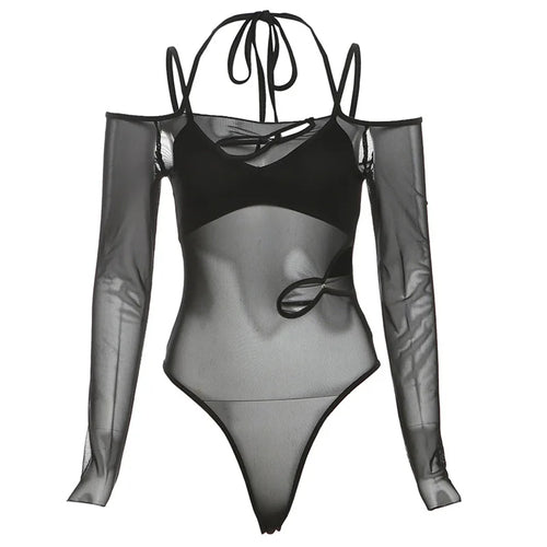 Load image into Gallery viewer, Y2k Aesthetic Two Pieces Set See Through Gauze Slash Neck Grunge Jumpsuits  + Women Harajuku Sexy Camisole Summer Grunge Suit
