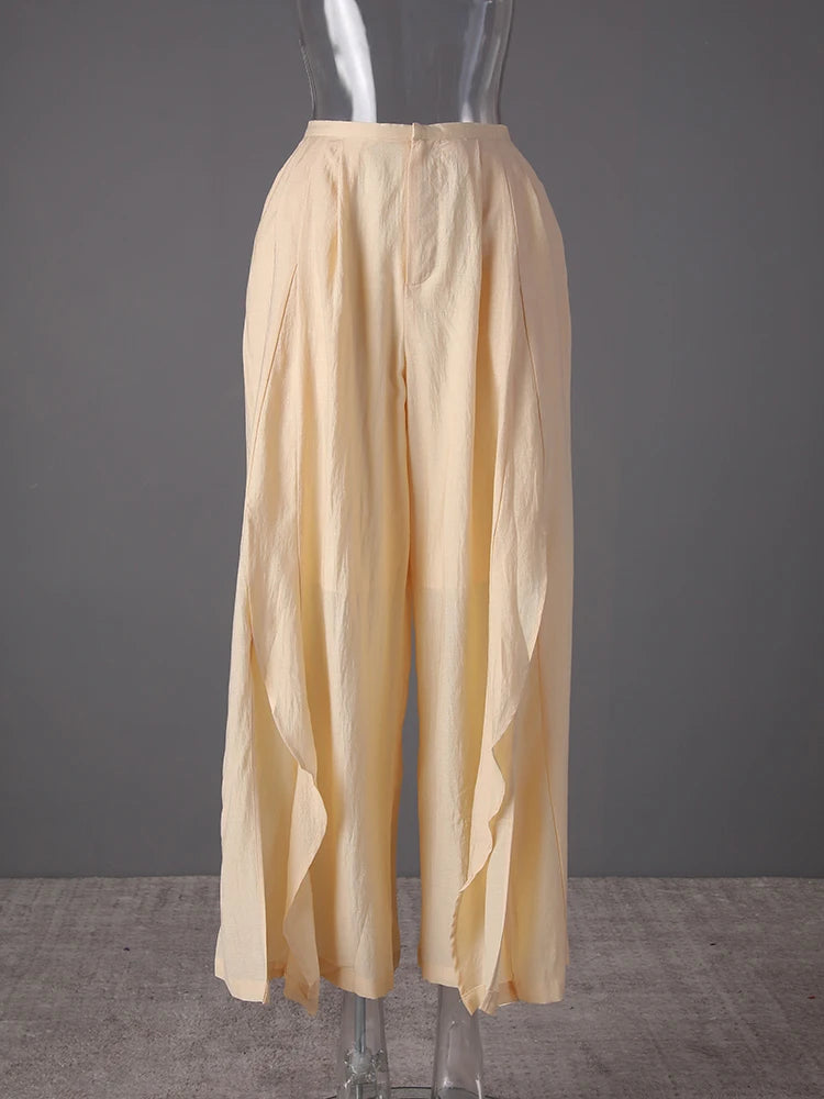 High Waist Yellow Irregular Ruffles Wide Leg Long Pants New Trousers Women Fashion Tide Spring Autumn 2025 CPG3259