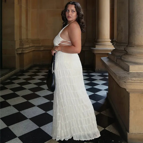 Load image into Gallery viewer, Halter Backless Sexy Maxi Dress For Women Spring Summer New Lace-up Sleeveless Pleated Beach Holiday Long Dress Elegant
