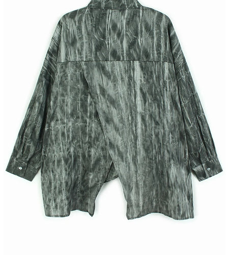Women Dark Gray Tie Dye Irregular Big Size Blouse New Lapel Long Sleeve Shirt Fashion Tide Spring Autumn 2025 1DH9659